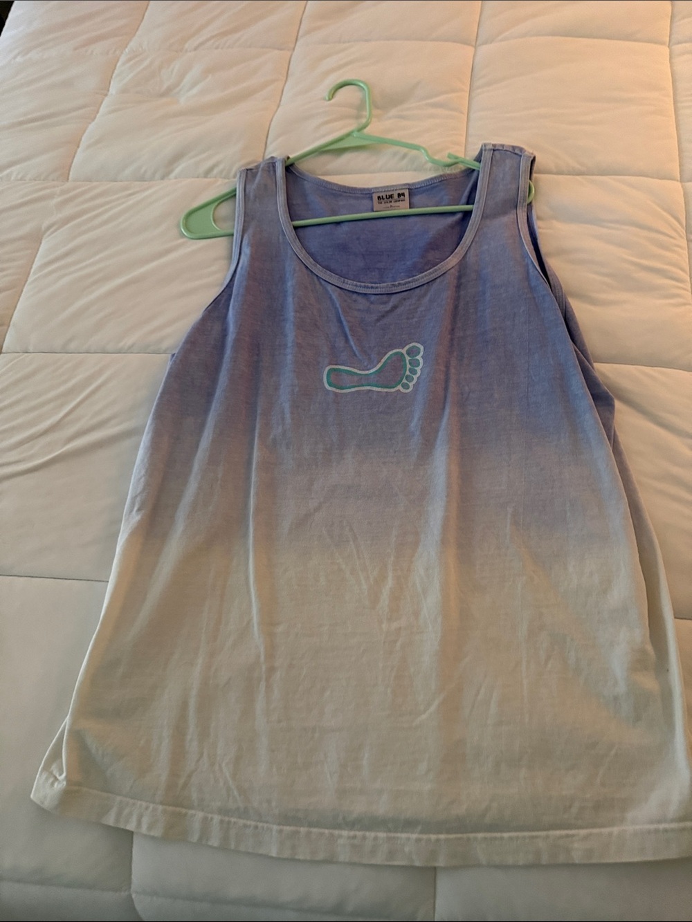 Okoboji Barefoot Bar Tie-Dye Ombre Tank with Foot Logo - Blue to Cream